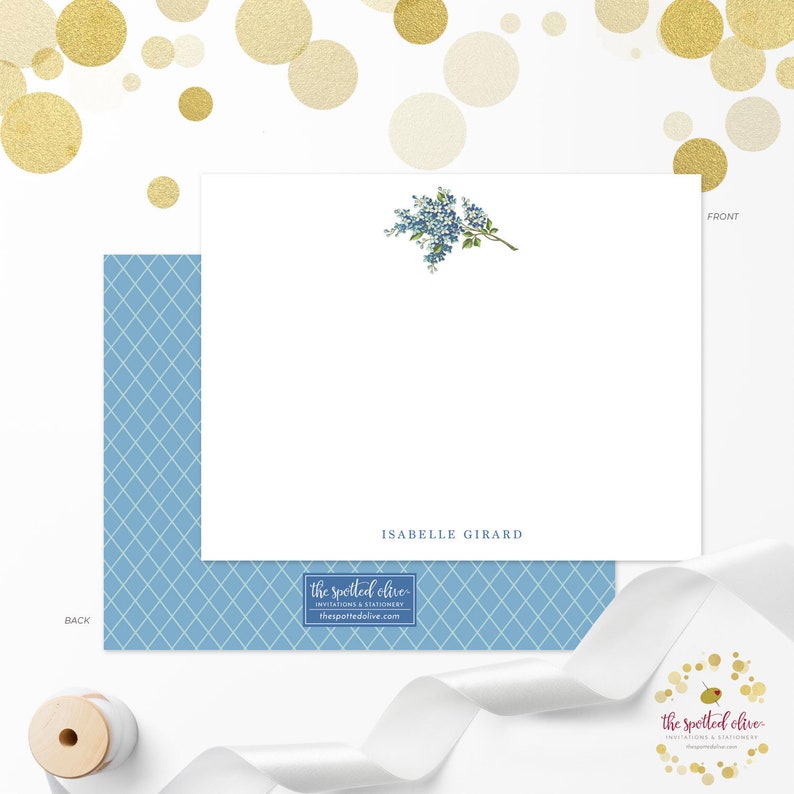 Set of 12 Flat Note Cards /& Envelopes Cute Custom Stationary Set Forget-Me-Not-Flowers Sweet Floral Personalized Stationery