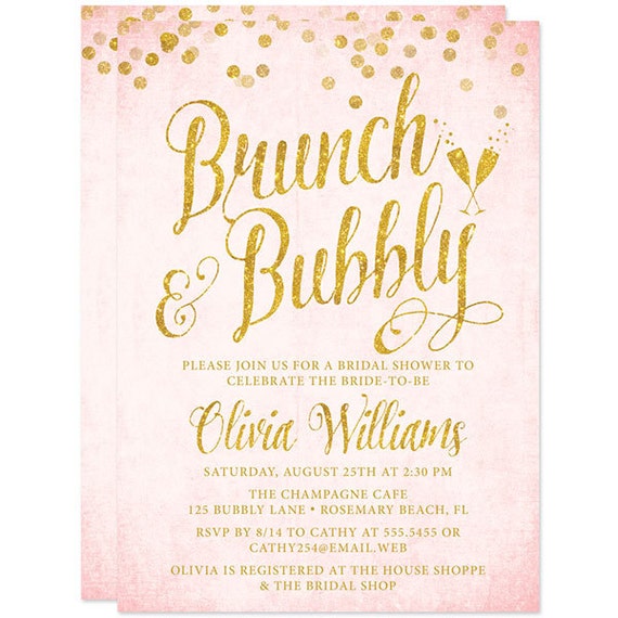 Printable Brunch & Bubbly Bridal Shower Invitations - Blush Pink and Gold Confetti Personalized Printable File For Printing On Your Own Il_570xn