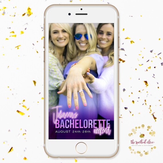 Purple Neon Bachelorette Weekend Snapchat Filter, Personalized Digital