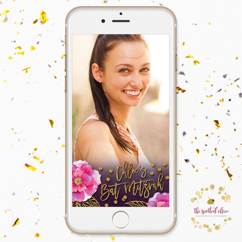Bohemian Violet Bat Mitzvah Snapchat Filter Personalized Digital GeoFilter File