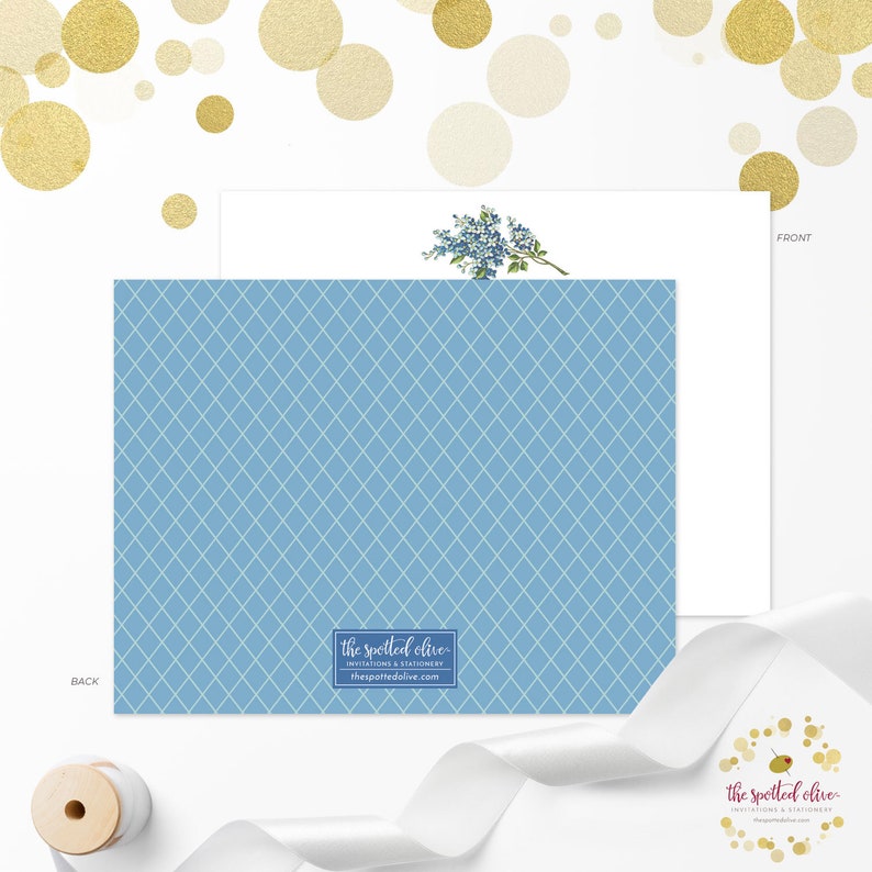 Set of 12 Flat Note Cards /& Envelopes Cute Custom Stationary Set Forget-Me-Not-Flowers Sweet Floral Personalized Stationery