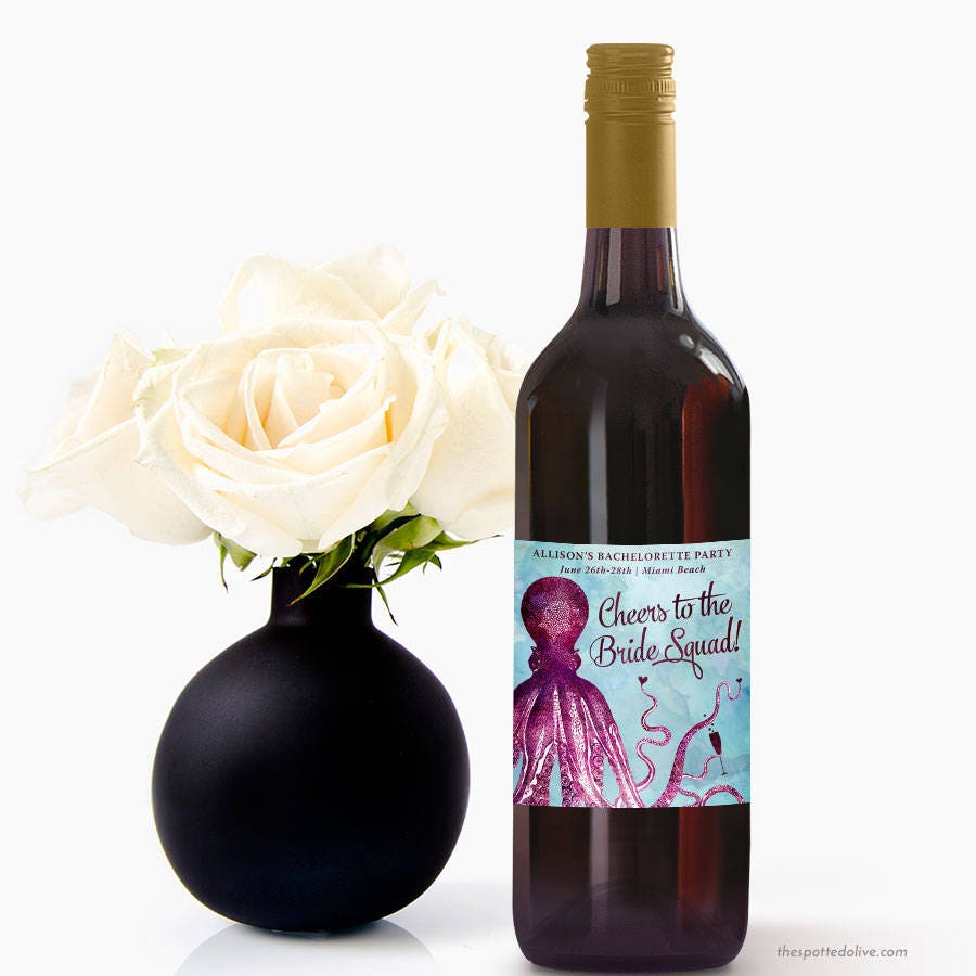 Vintage Octopus Personalized Wine or Champagne Bottle Labels Etsy