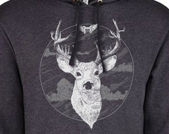 King of the Forest Deer and Mushroom Hoodie, Mushroom Shirt, Gift for Mushroom Enthusiast, Occult Fashion, Nature Lovers, Witchy Style