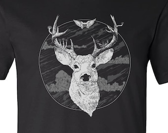 King of the Forest Deer and Mushroom Shirt, Gift for Nature Lover, Mycophile Style, Mushroom Hunting Clothing, Witchy Fashion,  Occult Style