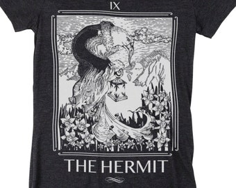 Ladies' The Hermit Tarot Card Shirt, Triblend Occult Tee, Gift for Witch, Witchy Style, Gift for Card Reader, Divination Clothing,  Magic