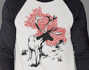 Reindeer with Amanita Sky Shirt, Amanita Muscaria, Reindeer Art, Mushroom Lover Style, Gift for Nature Lover, Christmas Shirt,  Caribou