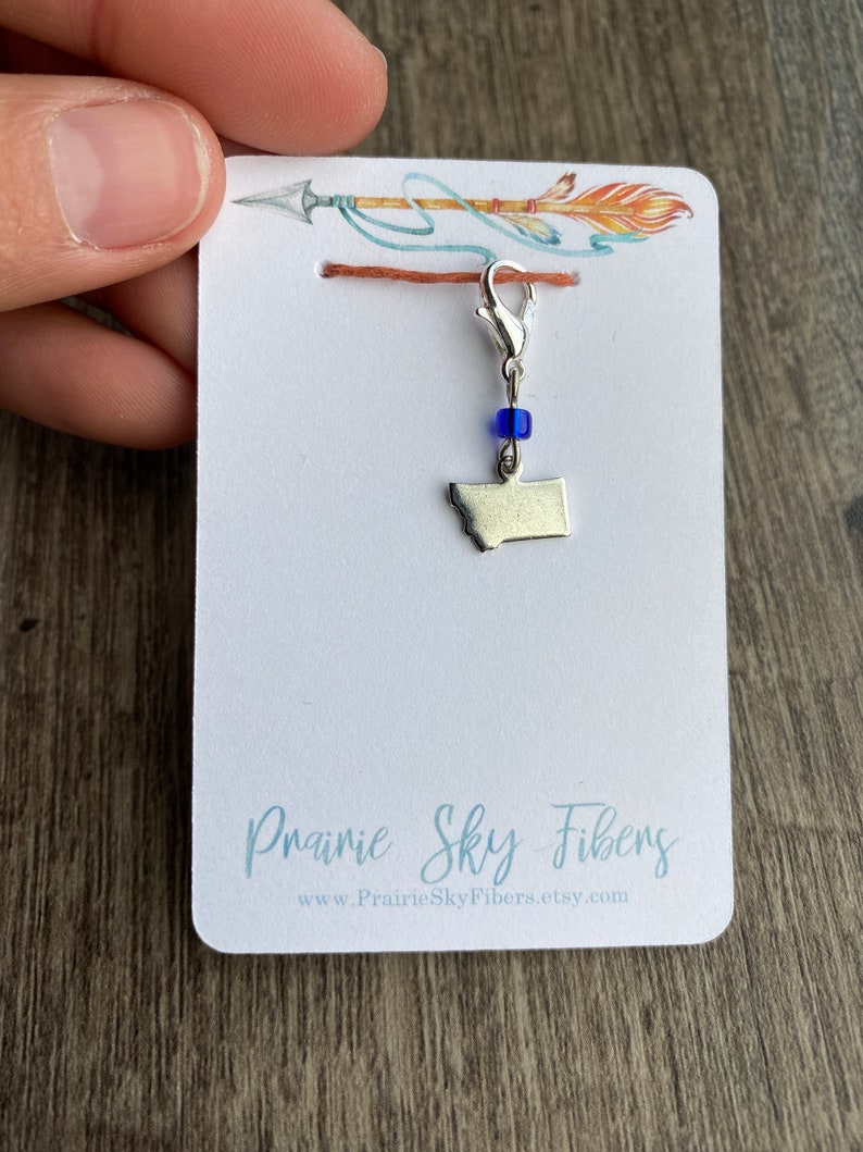 Limited Edition Montana state Czech glass sterling silver stitch marker progress keeper stocking stuffer