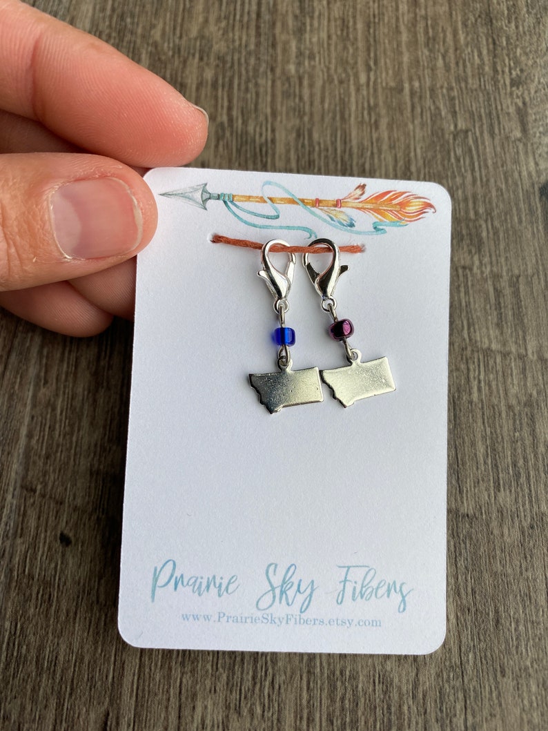 Limited Edition Montana state Czech glass sterling silver stitch marker progress keeper stocking stuffer