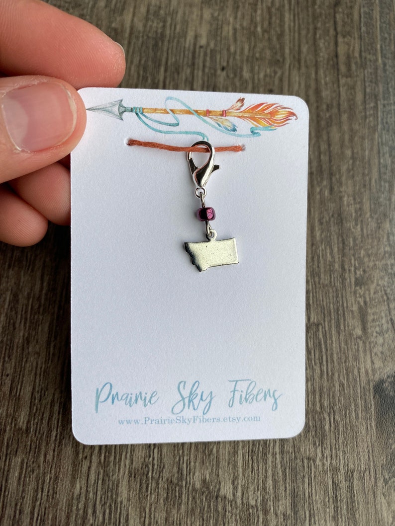 Limited Edition Montana state Czech glass sterling silver stitch marker progress keeper stocking stuffer
