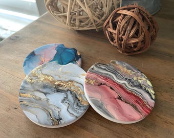 Sandstone Car Coasters: Marble Design, Car Decor - 2.6" Diameter