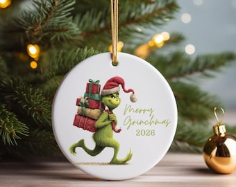 Custom 'Merry Grinchmas' 2026 Christmas Ornament