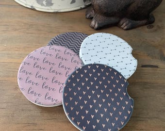 Small Valentines Gift, Heart Sandstone Coasters Set, Cute Car Accessories, Beverage Hot Cold Cup Holder, Vday Gifts for Him, Her or Friend