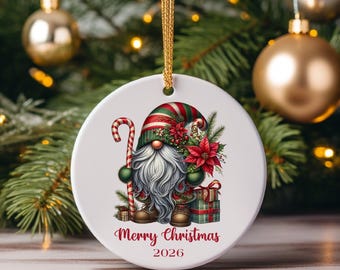 Personalized Ceramic Gnome Christmas Ornament: Family Keepsake