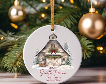 Custom Barn Christmas Ornament: Personalized Family Keepsake