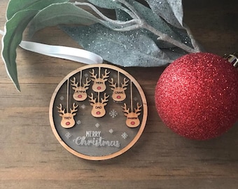 Personalized Reindeer Faces Family Christmas Ornament
