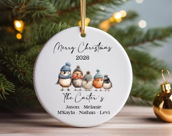 Custom Bird Family Ornament: Personalized Ceramic Christmas Decoration