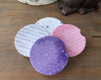 Small Valentines Gift, Whimsical Heart Sandstone Coasters Set, Cute Car Accessories Beverage Hot Cold Cup Holder