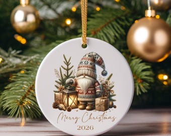 Custom Gnome Christmas Ornament: Rustic Gnome, Holiday Sweater, Personalized, 2026