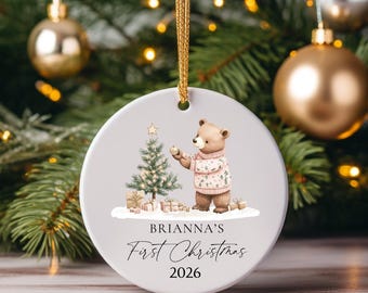 Custom Baby's First Christmas Ornament: Bear with Sweater