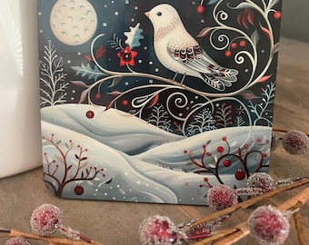 Christmas Coaster Set, Holiday Coasters, Whimsical Christmas, Santa, Snowman, Owl, Winter Village