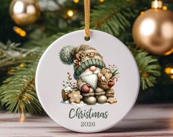 Custom Gnome Christmas Ornament: Ceramic 2026 Ornament