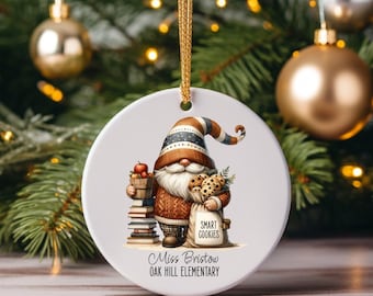 Custom Teacher Gnome Christmas Ornament: Ceramic 2025 Ornament, Smart Cookies
