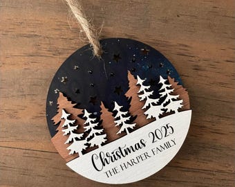 Personalized Layered Christmas Ornament: Galaxy Acrylic, Cherry Wood