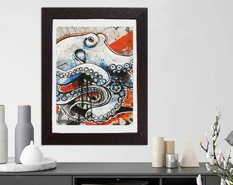 Octopus - Poster 11x14", high quality laser print, reproduction of an original artwork, octopus portrait, home decor, ocean inspiration