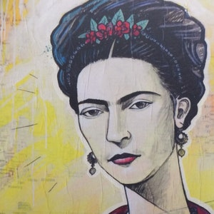 Frida Kahlo - Carte de souhait, format 4,25x5,5", fini mat, portrait de femme du monde, carte illustrée, imprimé, fleurs, mexico, friducha