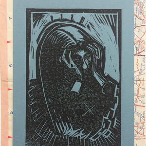 SELBSTPORTRÄT - Original Linolschnitt, handgedruckt / Limitierte Auflage, Radierung, Illustration gedruckt und vom Künstler signiert