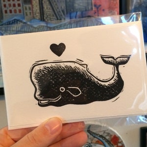 Cachalot - Linogravure originale, imprimée à la main / Édition limitée, gravure, illustration imprimée par l'artiste, baleine, carte de Noël