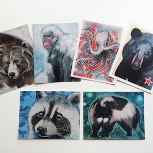 Conjunto de 6 postales de animales, formato 4,25x5,5", acabado brillante, postales de arte ilustradas, decoración, impresión, retrato de animales