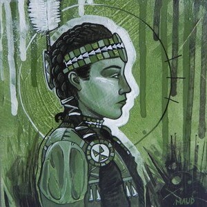 Pow wow #7 - Carte Postale d'Art, Premières Nations, format 4,25x5,5", fini glacé, carte postale illustrée, imprimé, portrait de femme