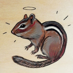 Tamia - oeuvre originale 4x4" (10x10 cm), peinture sur panneau de bois, portrait animalier, illustration prête à accrocher, decoration, cute