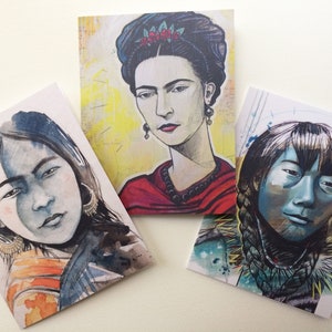 Ensemble de cartes de souhaits, format 4,25x5,5", 3 cartes illustrées, fini mat, portrait de femme, imprimé, reproductions d'oeuvres, art