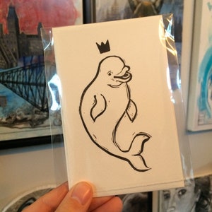 Béluga - Linogravure originale, imprimée à la main / Édition limitée, gravure, illustration imprimée par l'artiste, baleine, carte de Noël