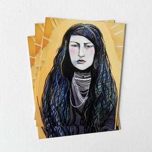 Tigua Woman - Carte Postale d'Art, Premières Nations, format 4,25x5,5", fini glacé, carte postale illustrée, imprimé, portrait de femme