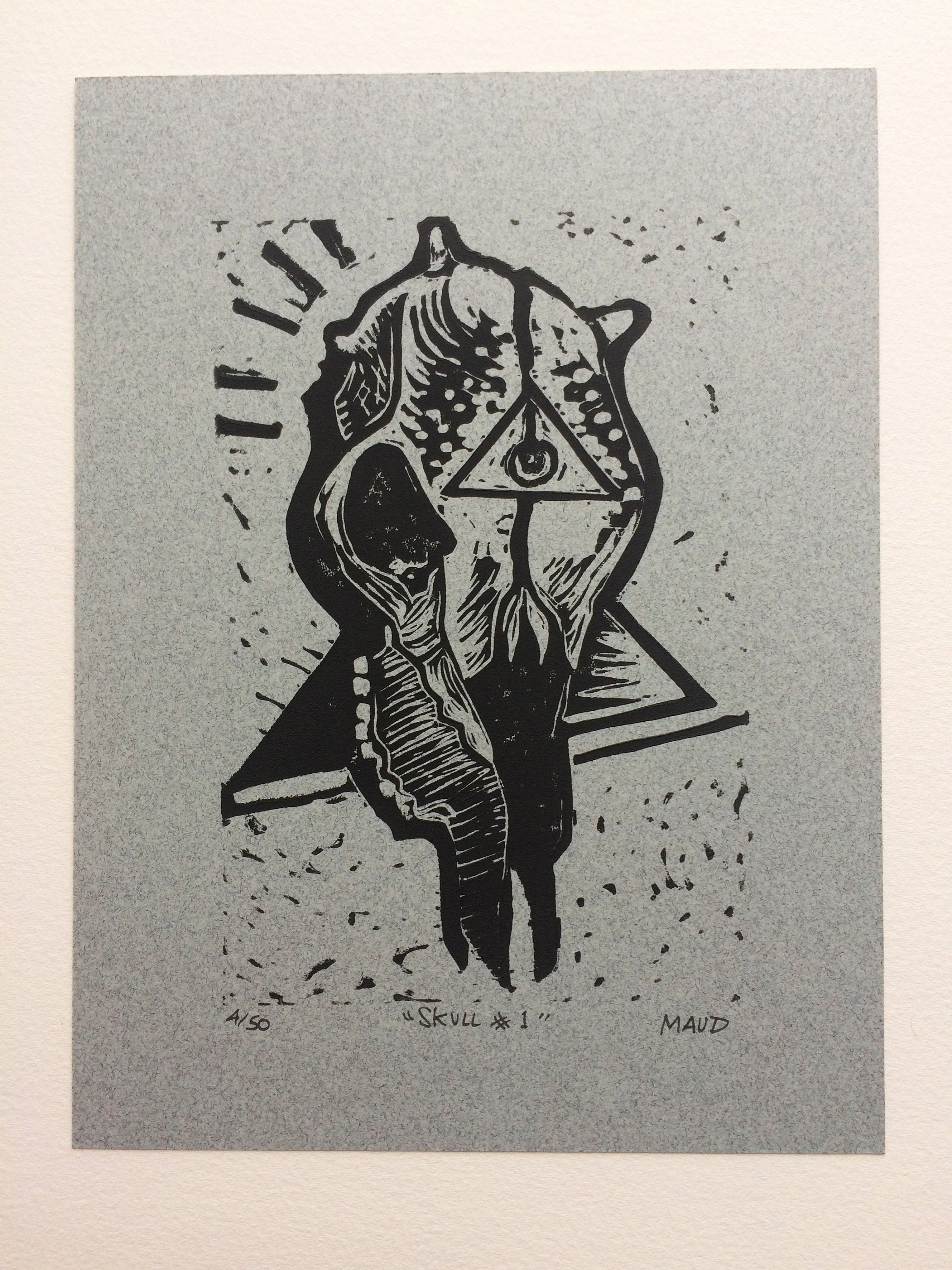 SKULL Original, Hand Printed Linocut / Limited Edition, Block Printing