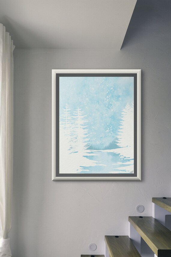 Winter Watercolor Gallery Wall Art, Snow Painting, Printable