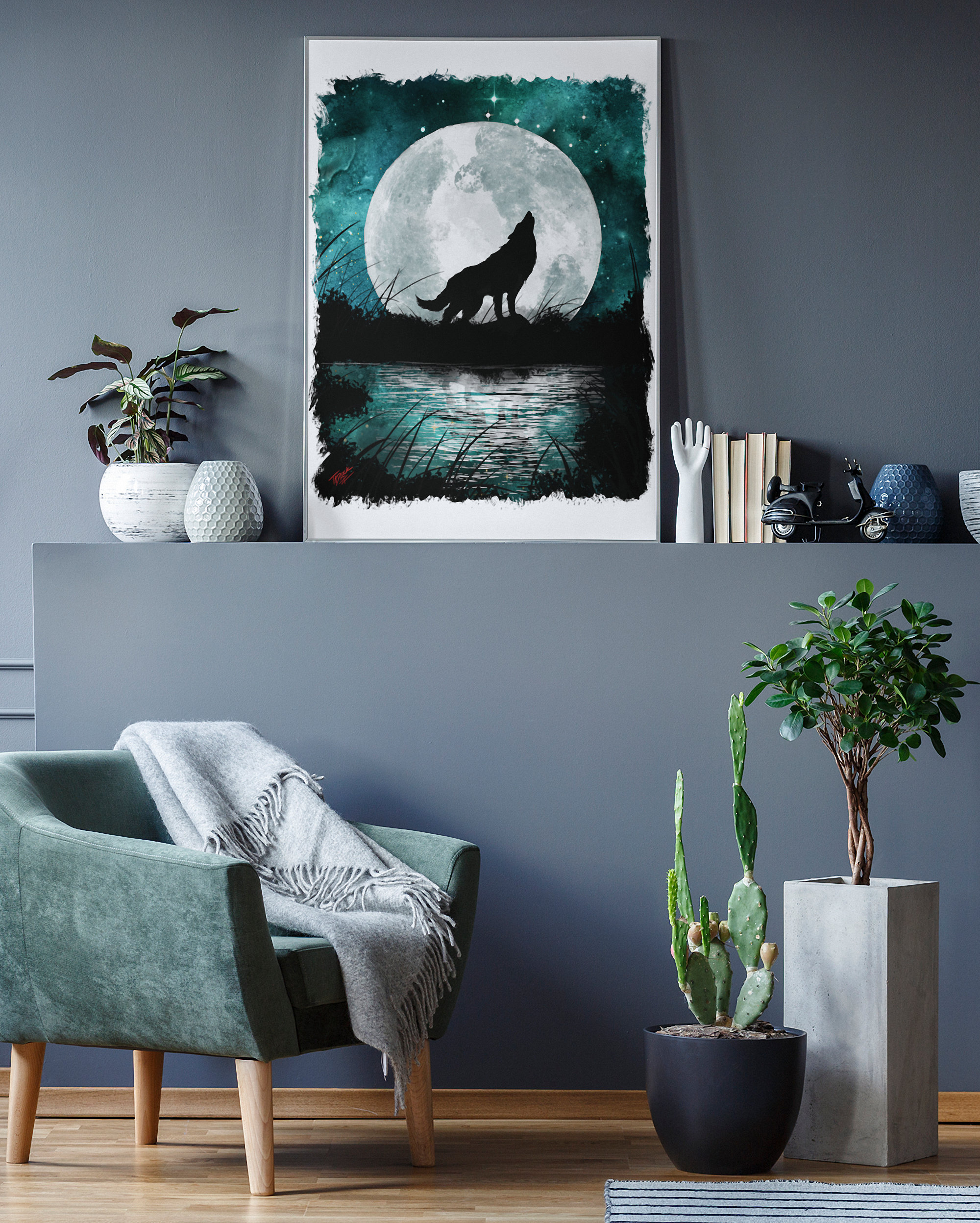 The Lone Hunter | Wolf Moon Painting | Wolf Art | Downloadable
