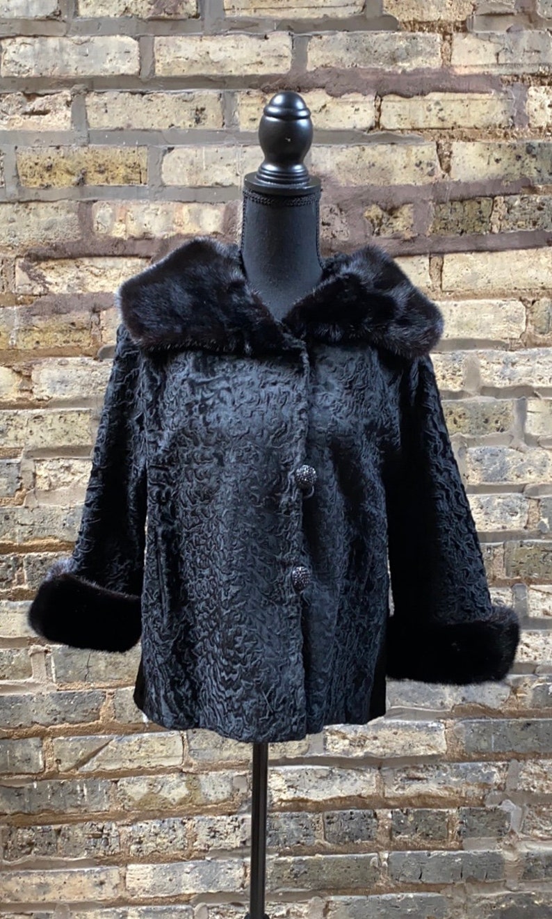 Black Textured Velvet Evening Jacket With Real Mink Fur Collar Etsy