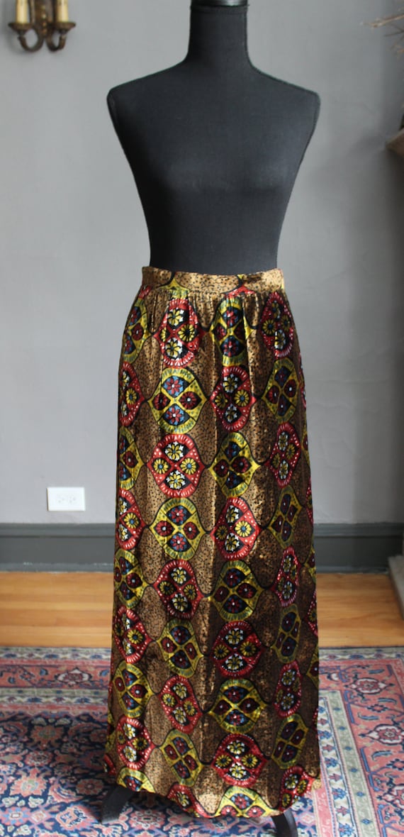 70s Psychedelic Op Art Geometric Velvet Maxi Skir… - image 1