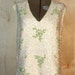 60s Elaborately Beaded Green and Cream Wool Shell Sleeveless Top