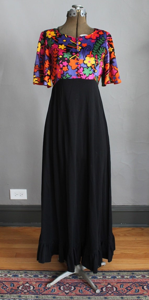 70s Designer Pat Richards Boho Flower Power Maxi D