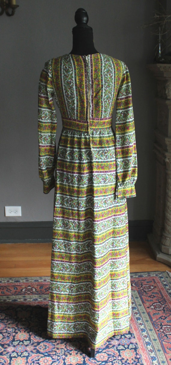 70s Psychedelic Floral Wrap Bodice Maxi Dress Hip… - image 3