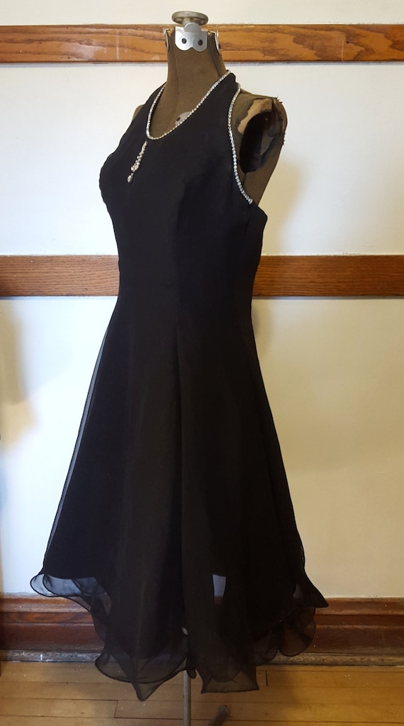 60s Halter Dress Black Chiffon and Rhinestone Mari