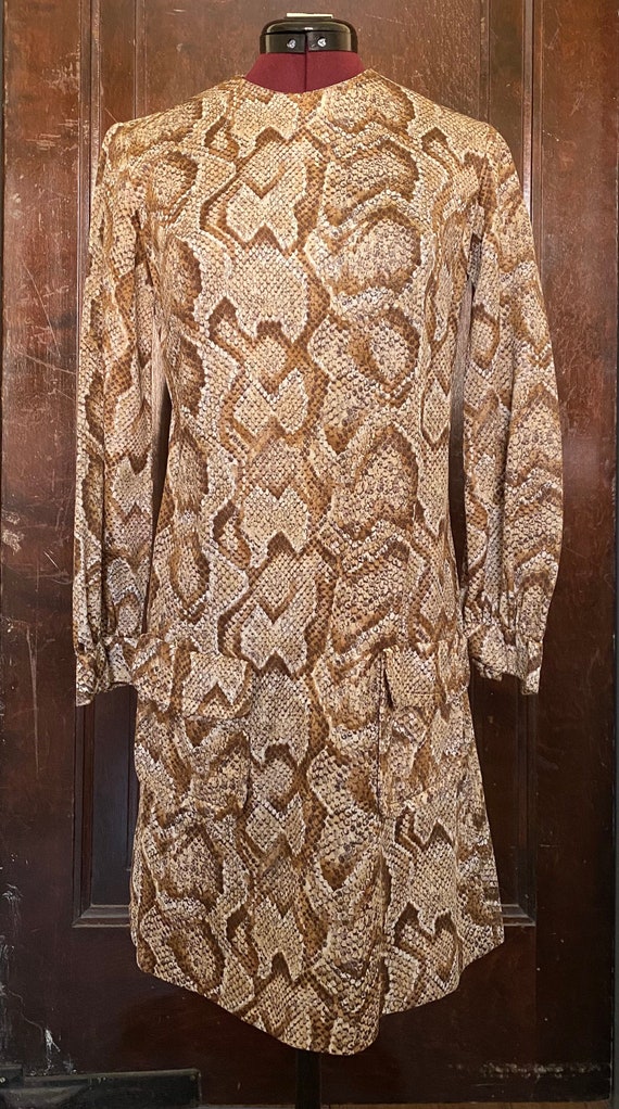 60s Snakeskin Snake Print Mod Dress/Rhinestone Cuf