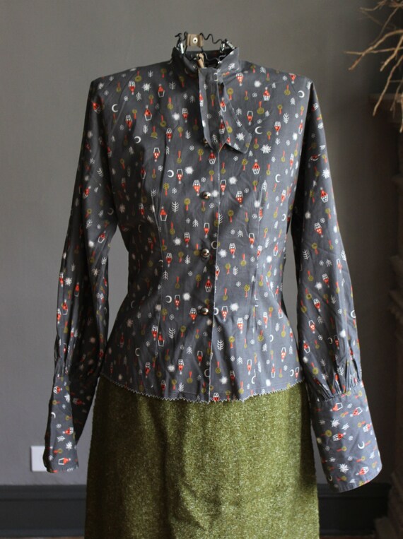 50s Novelty Print Designer Vicky Vaughn Grey Cotto