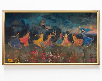 Dancing Queens | Mughal inspired Indian digital Painting, traditional Indian vintage art work, digital Indian wall art, Pakistani wall art