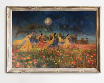 Chandni Raatein | Mughal Inspired Indian Vintage Digital Painting, Indian Wall Art, Desi Home Decor, Hindi Muslim Art, South Asian Wall Art